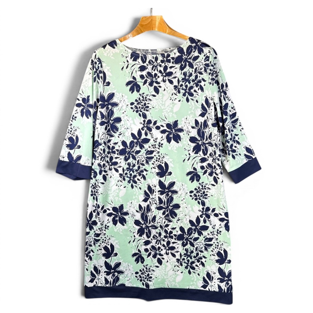 Croft & Barrow Shift Dress Size L Floral Print 3/4 Sleeve Boat Vacation Brunch